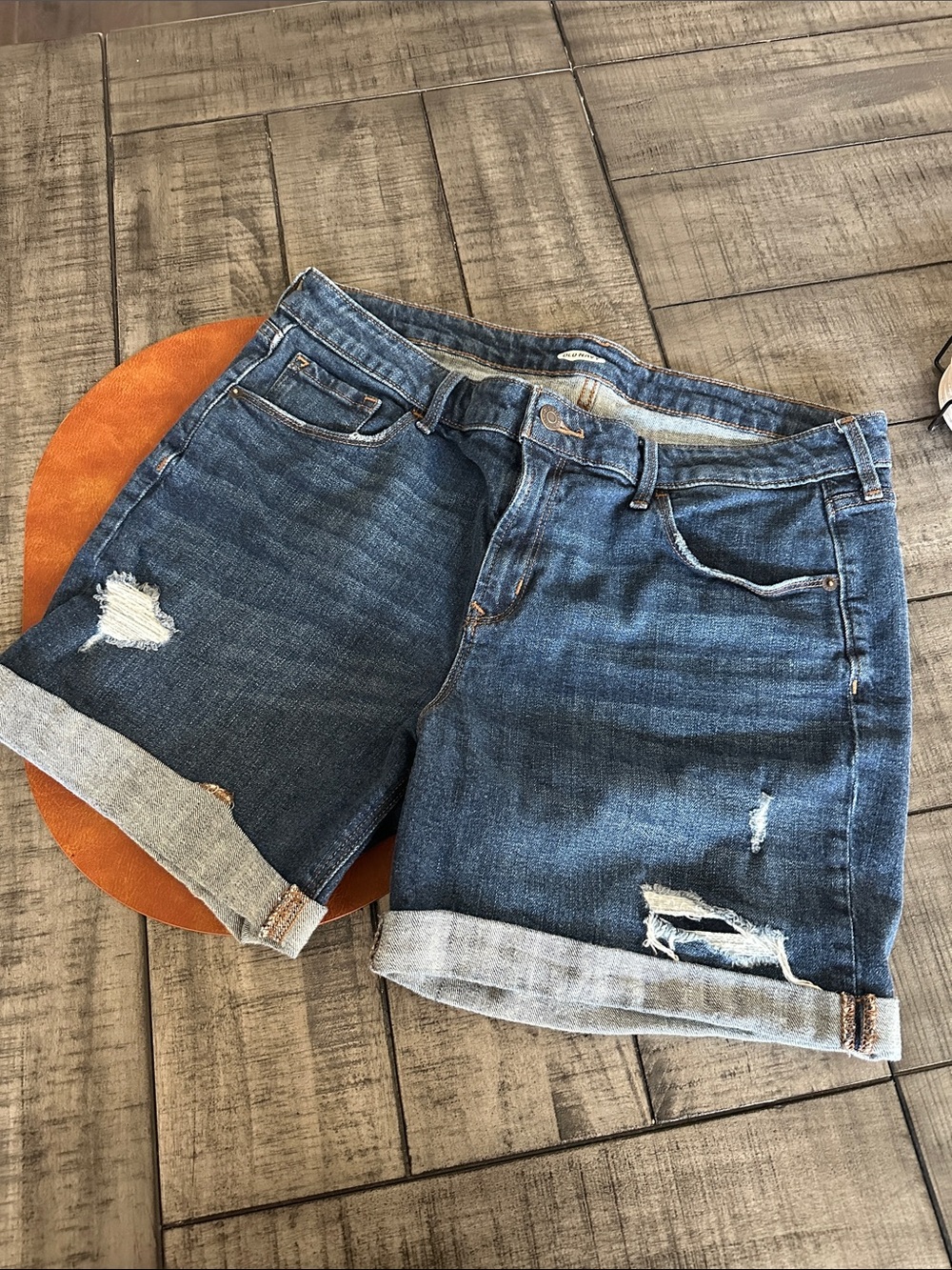 Women’s Dark Blue Distressed Denim Shorts